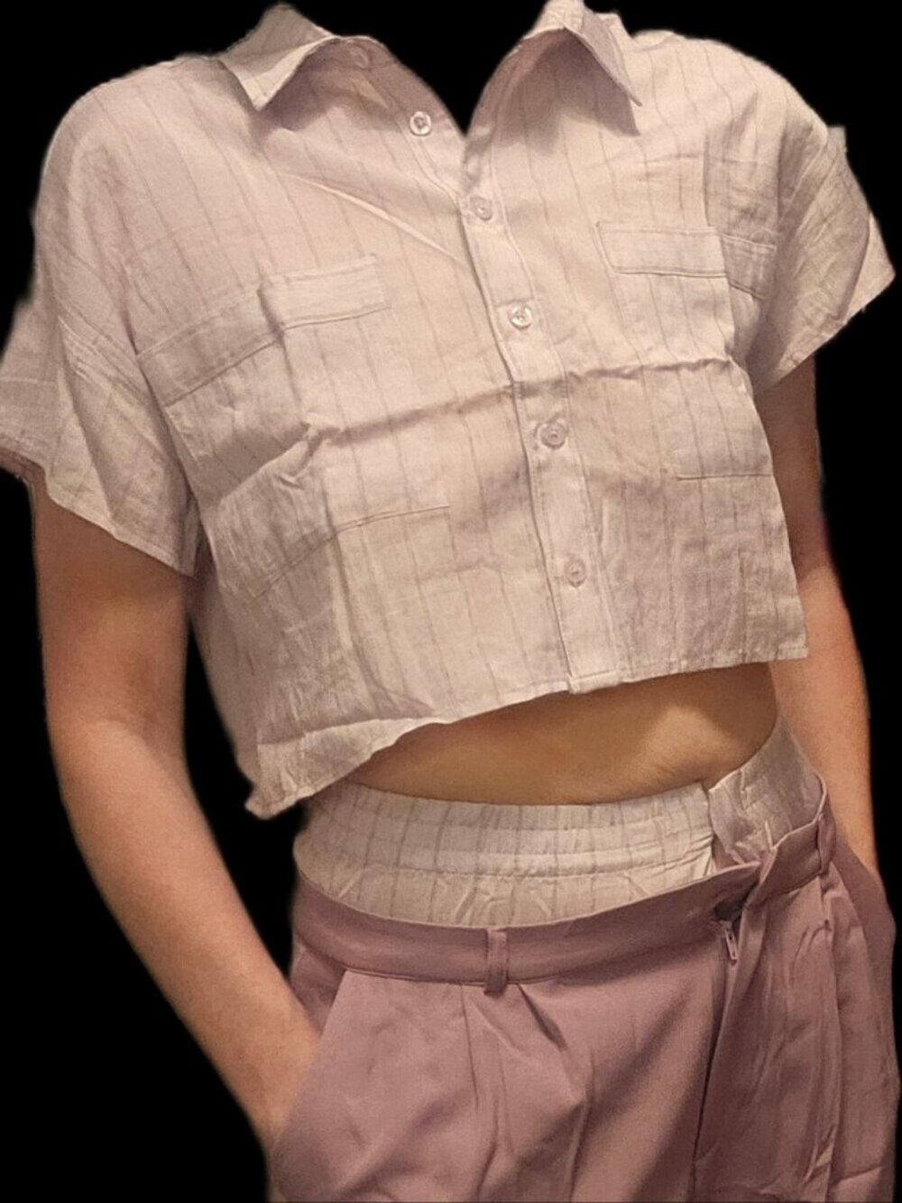 Crop Shirt with Matching Lavender Pants Set